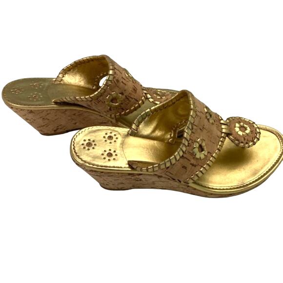 Jack Rogers Marbella Cork Wedge Sandals Size 7 Tan Gold - Picture 6 of 9